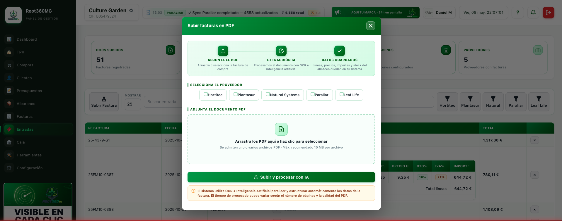 Entradas con IA — sube un PDF y la IA crea la entrada automáticamente